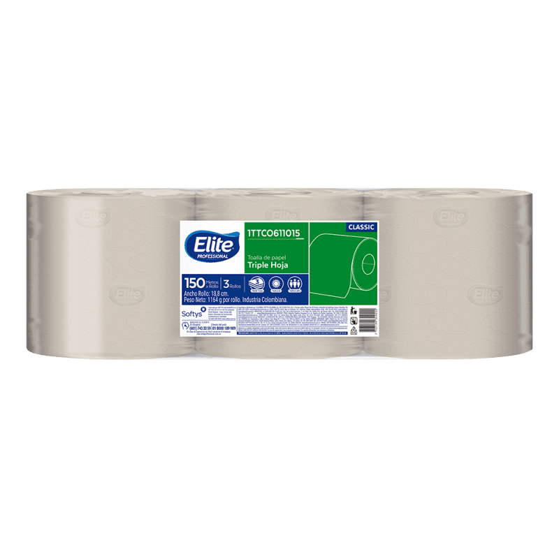TOALLA MANO ELITE BC ROLLO 150 MTS X 3 UND